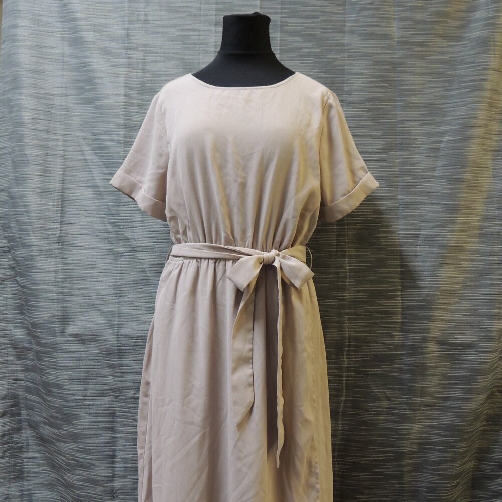 Bohme Maxi Wrap Dress Round Neck Short Sleeve Light Brown Crepe Size Small